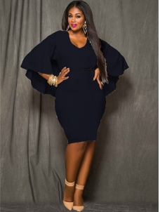 Black L-3XL Bat Sleeves Plus Size Dress