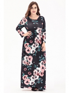 Black Long Sleeve Plus Size Floral Maxi Dress