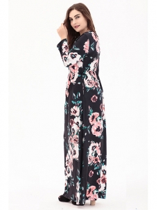 Black Long Sleeve Plus Size Floral Maxi Dress