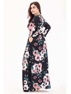 Black Long Sleeve Plus Size Floral Maxi Dress