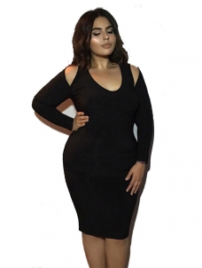 Black Long Sleeve Women Plus Size Dress
