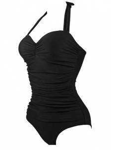 Black One Piece Halter Slim Fit Swimsuit