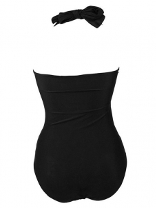 Black One Piece Halter Slim Fit Swimsuit