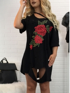 Black Polyester Casual O neck Half Sleeve Dresses 