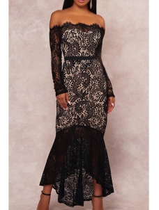 Black See-Through Lace Ankle Length Dress