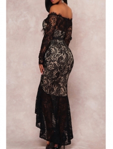 Black See-Through Lace Ankle Length Dress