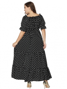 Black Short Sleeve Dot Printed Plus Size Dress