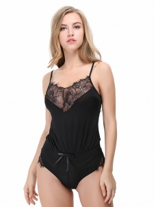 Black Spaghetti Strap Women Bodysuit 