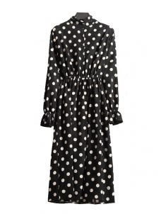 Black Women Stand Collar Long Sleeve Dress