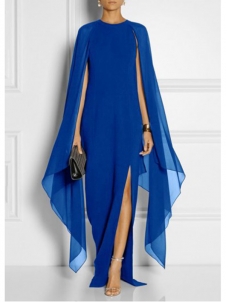 Blue S-XL Sexy Side Split  Maxi Dress