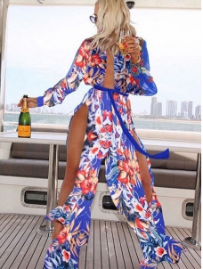 Blue S-XXL Sexy Side Split Maxi Dress