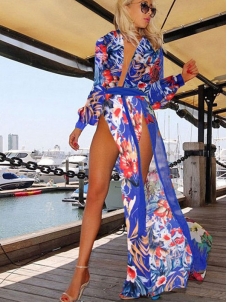 Blue S-XXL Sexy Side Split Maxi Dress