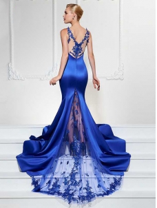 Blue Sexy V Neck Mermaid Evening Dress