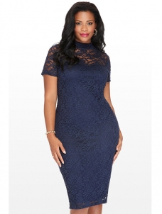 Blue Women Floral Printed Plus Size Dress