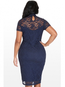 Blue Women Floral Printed Plus Size Dress