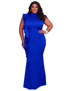Blue Women Sleeveless Plus Size Dress