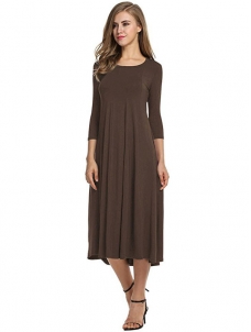 Brown A-Line and Flare Midi Long Dress