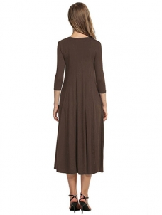 Brown A-Line and Flare Midi Long Dress