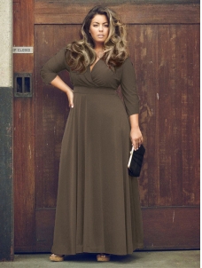 Brown L-3XL Sexy V Neck Plus Size Dress