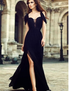 Chiffon Fashion Side Slit Long Evening Dress