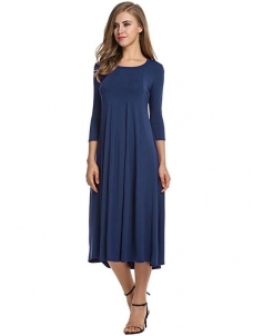 Dark Blue A-Line and Flare Midi Long Dress