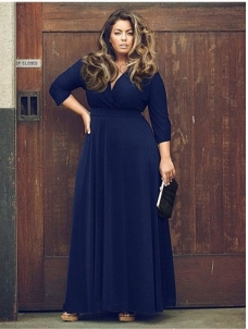 Dark Blue L-3XL Sexy V Neck Plus Size Dress
