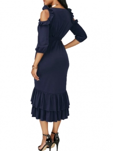 Dark Blue M-XXL Off Shoulder Midi Dress