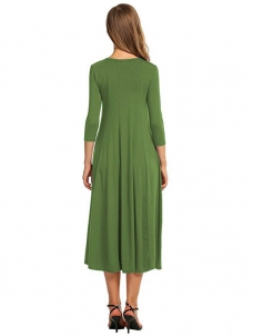 Dark Green A-Line and Flare Midi Long Dress