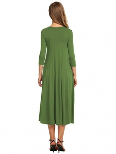 Dark Green A-Line and Flare Midi Long Dress