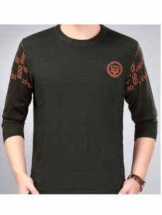 Dark Green Round Neck Long Sleeve T-Shirt