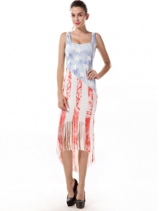 Euramerican Sleeveless National Flag Printed Qmilch Mid Dress
