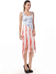 Euramerican Sleeveless National Flag Printed Qmilch Mid Dress