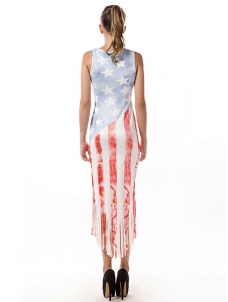 Euramerican Sleeveless National Flag Printed Qmilch Mid Dress