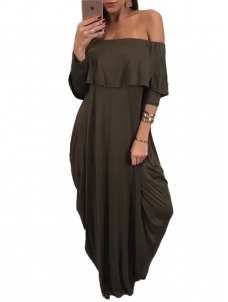 Fashion Dew Shoulder Falbala Design Green Maxi Dress