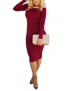 Fashion O Neck Backless Red Spandex Dress