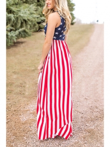 Fashion Round Neck Sleeveless Printed Maxi Dress 