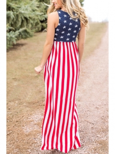 Fashion Round Neck Sleeveless Printed Maxi Dress 