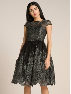 Fashion S-XL Short Sleeve Printed Lace Dress