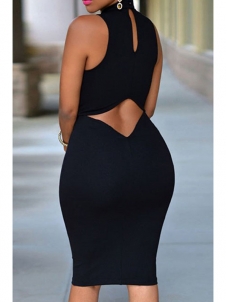 Fashion Turtleneck Tank Sleeveless Black Midi Dress