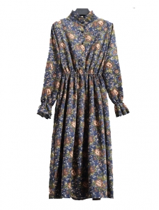 Fashion Women Stand Collar Long Sleeve Dress