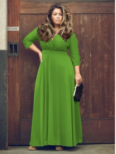 Green L-3XL Sexy V Neck Plus Size Dress