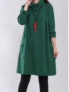 Green M-XXL Long Sleeve Casual Dress