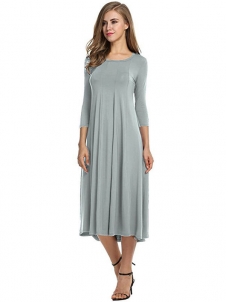 Grey A-Line and Flare Midi Long Dress