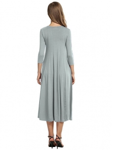 Grey A-Line and Flare Midi Long Dress