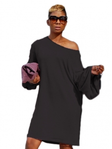 Leisure Dew Shoulder Black Cotton Dress