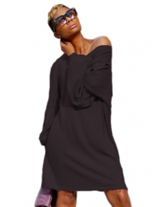 Leisure Dew Shoulder Black Cotton Dress