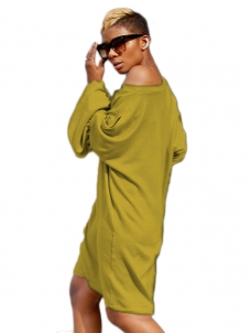 Leisure Dew Shoulder Yellow Cotton Dress