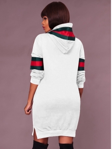 Leisure Hooded Collar Patchwork White Mini Dress