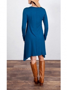 Leisure Round Neck Asymmetrical Blue Blending Mini Dress