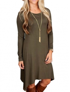 Leisure Round Neck Asymmetrical Green Blending Mini Dress